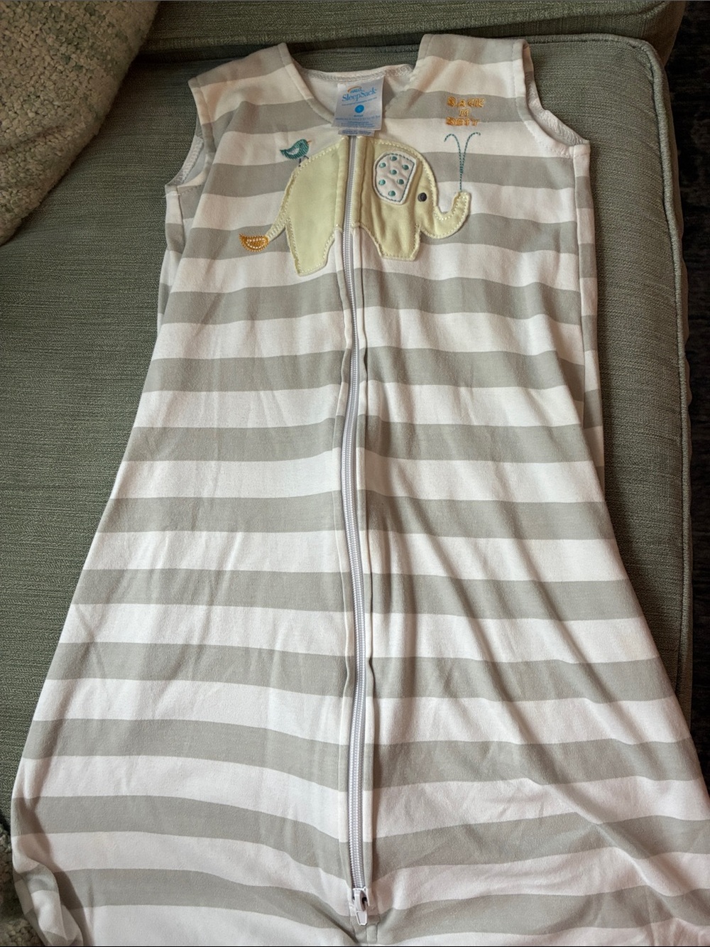 Halo Gray & White Striped Sleep Sack with Yellow Elephant Applique